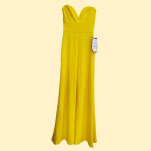 Yellow Strapless Gown with Slit